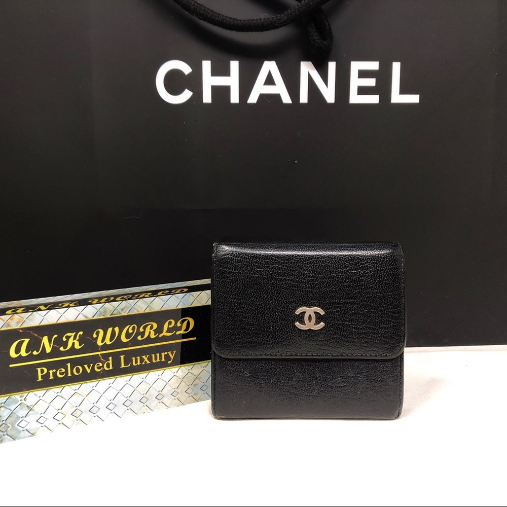 Chanel Black Leather CC Trifold Small Wallet